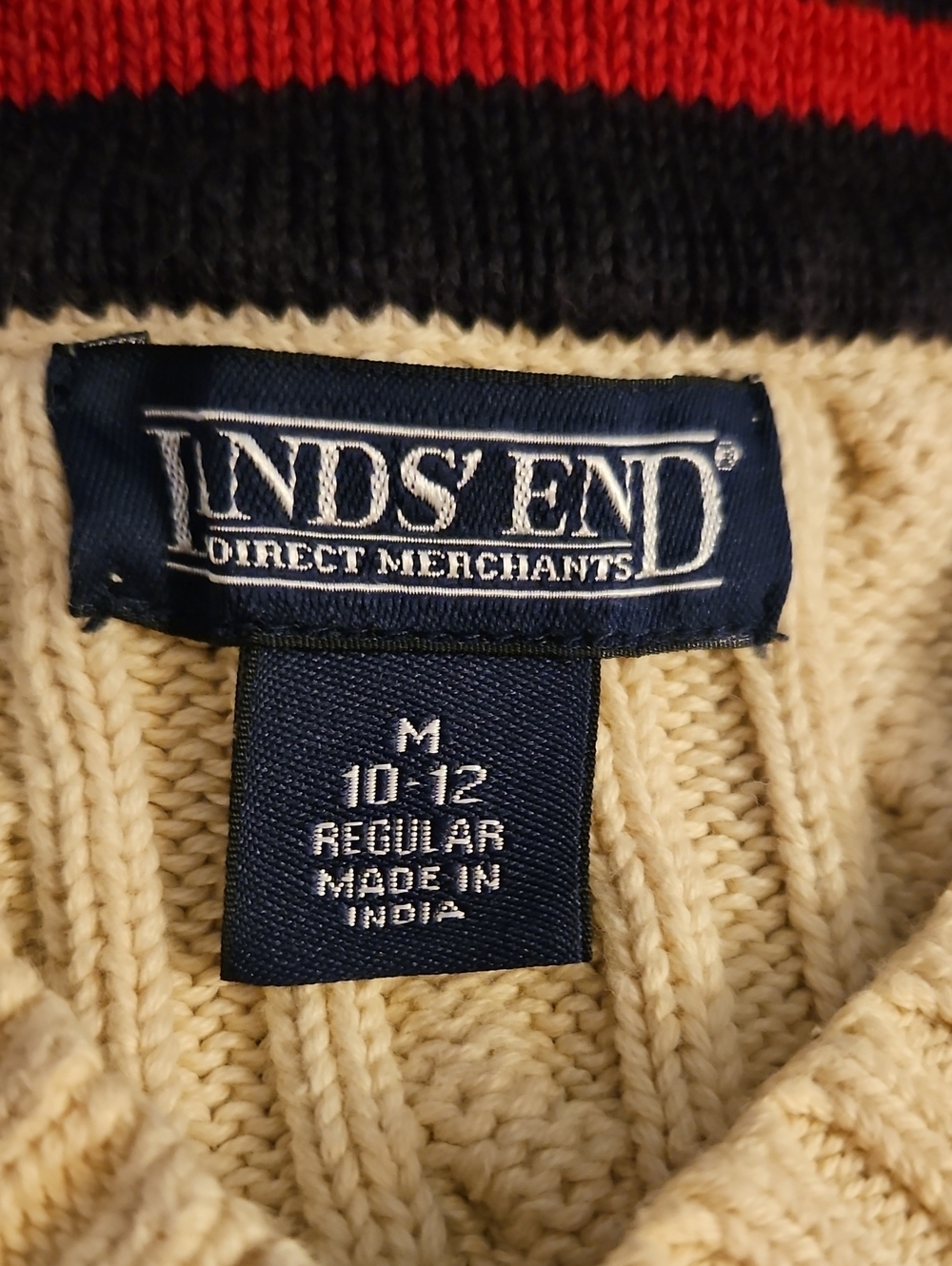 Vtg LAND'S END 1980s Cable-Knit V-Neck Varsity Academia Sweater Vest - Picture 7 of 9